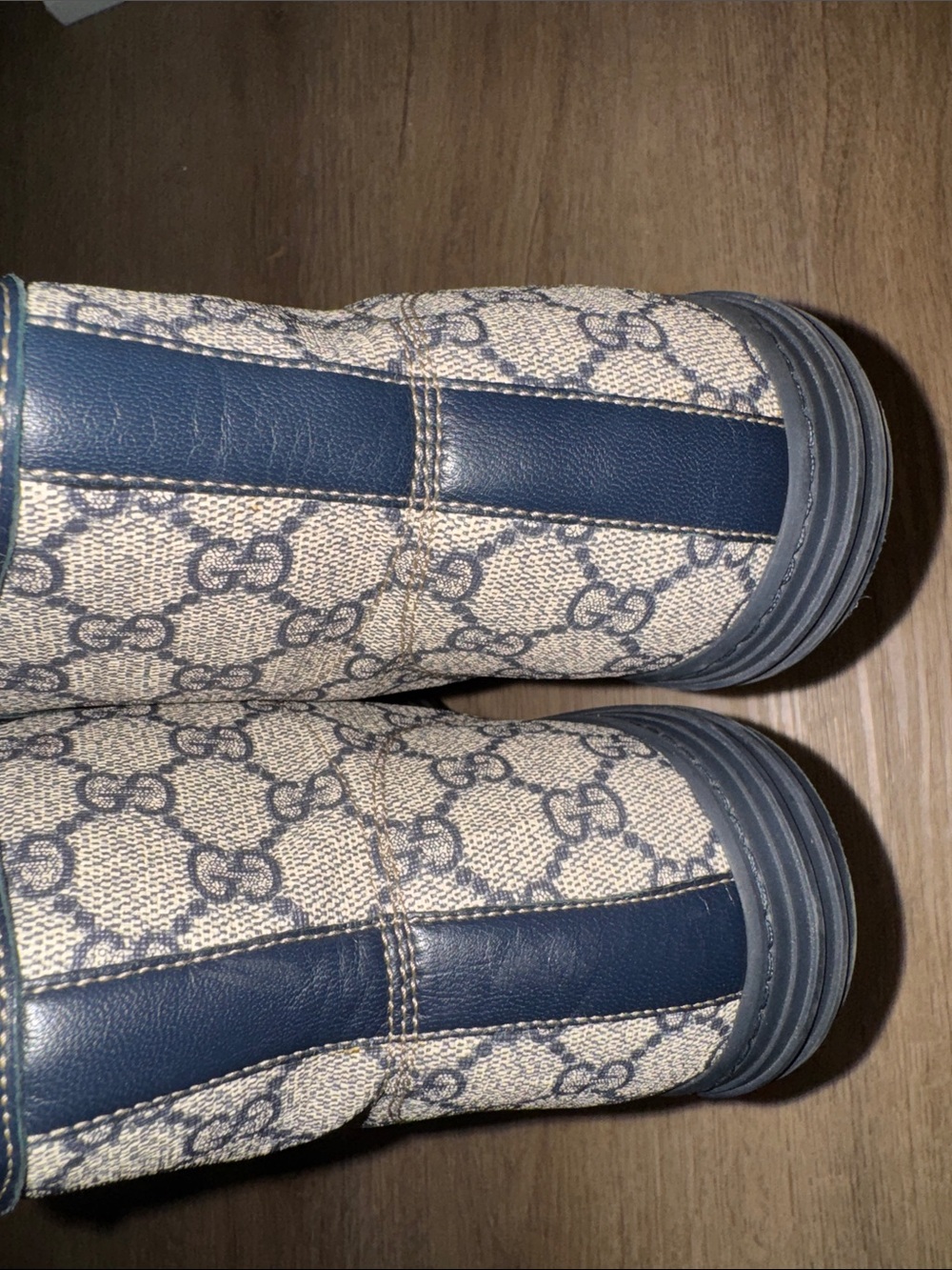Gucci Men’s GG Monogram High-Top Sneakers in Beige and Navy - Picture 10 of 14